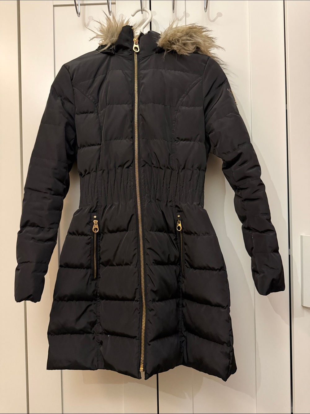Laundry By Shelli Segal Black Quilted Faux-Fur Hooded Puffer Coat